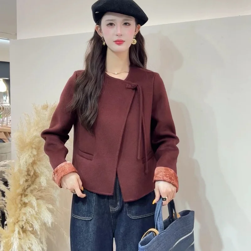 00% ультратонкое шерстяное новое китайское двустороннее короткое пальто из