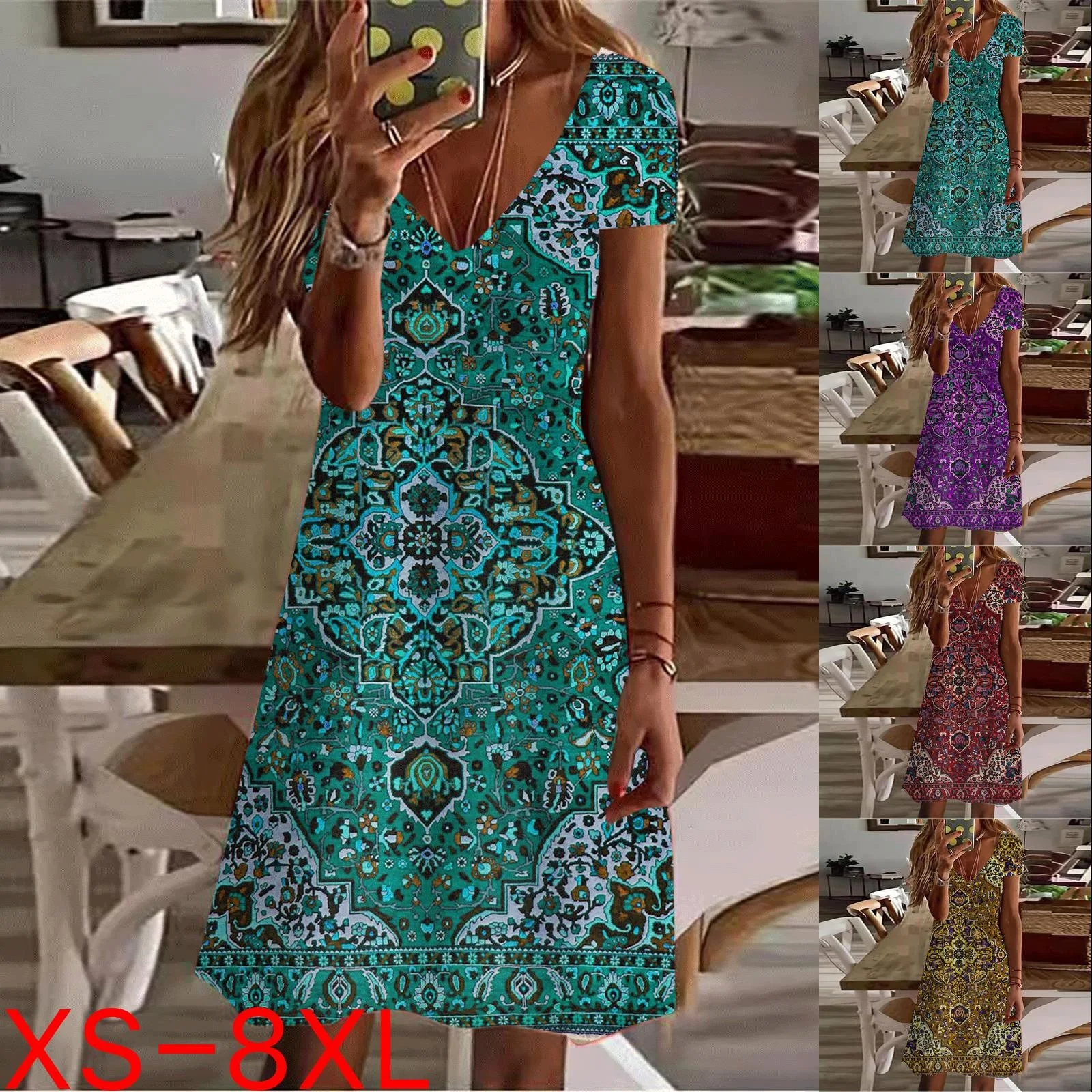 

20023 Women's Fashion Casual New V-neck Short Sleeve Party Beach Skirt