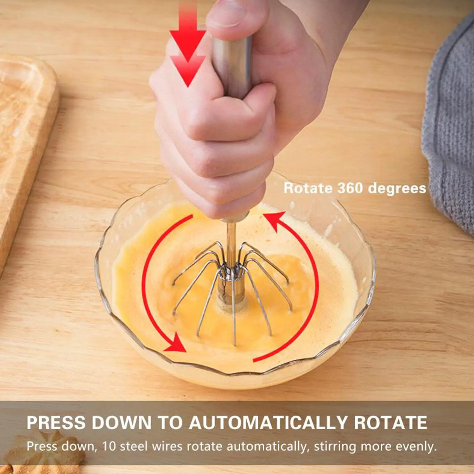 

Semi-Automatic Egg Beater Steel Balloon Wire Whisk Manual Egg Beater Milk Cream Butter Mixer Kitchen Baking