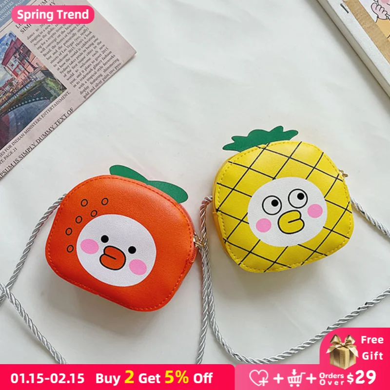 

PU Leather Children's Small Shoulder Bags Cute Cartoon Fruit Baby Girls Mini Messenger Bag Boys Kids Coin Purses Handbags Wallet