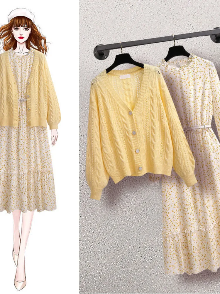 

Women Dress Spring Autumn Summer Elegant Casual Fashion Vintage O-Neck Long Sleeve Dress Floral Chiffon Pleated New 2022