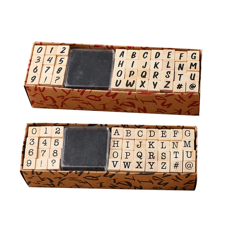 

2Sets Alphabet Stamps Vintage Wooden Letter Number Symbol Stamp Set With Black Ink Pad For Card Making Planner Scrapbook
