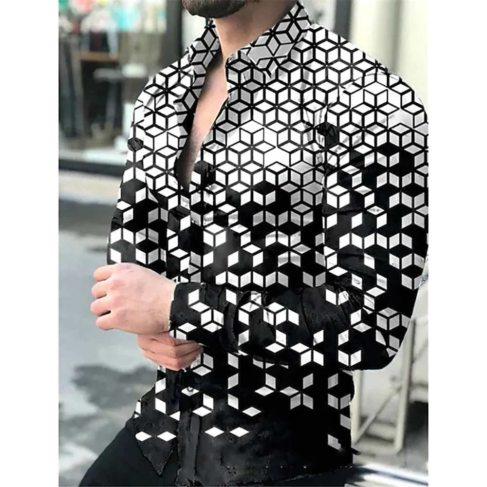 

Men's Casual Shirts Geometric Print Pattern Outdoor Sports Fashion Clothing Designer Lapel Long Sleeve Regular Hawaiian Shirts