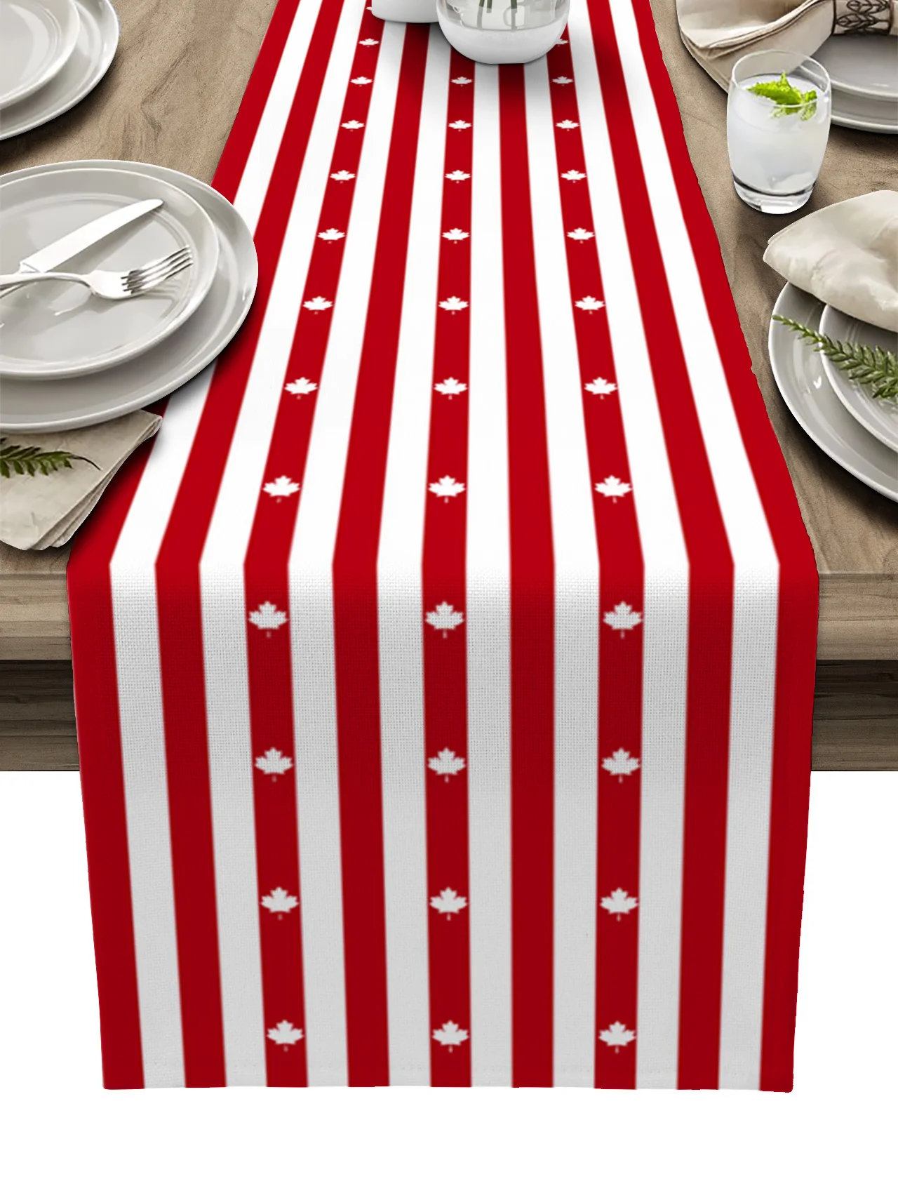 

Festival Stripes Maple Leaf Table Runners Garden Balcony Printed Tablecloths Table Mat for Living Room Kitchen Dinning Table