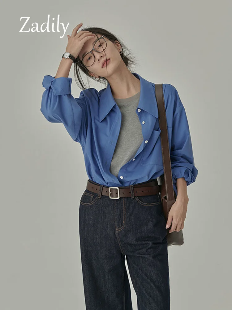 

Minimalist Long Sleeve Solid Color Women Basic Shirt Office Lady Button Up Loose Woman Tunic Blouse 2023 Spring New Tops