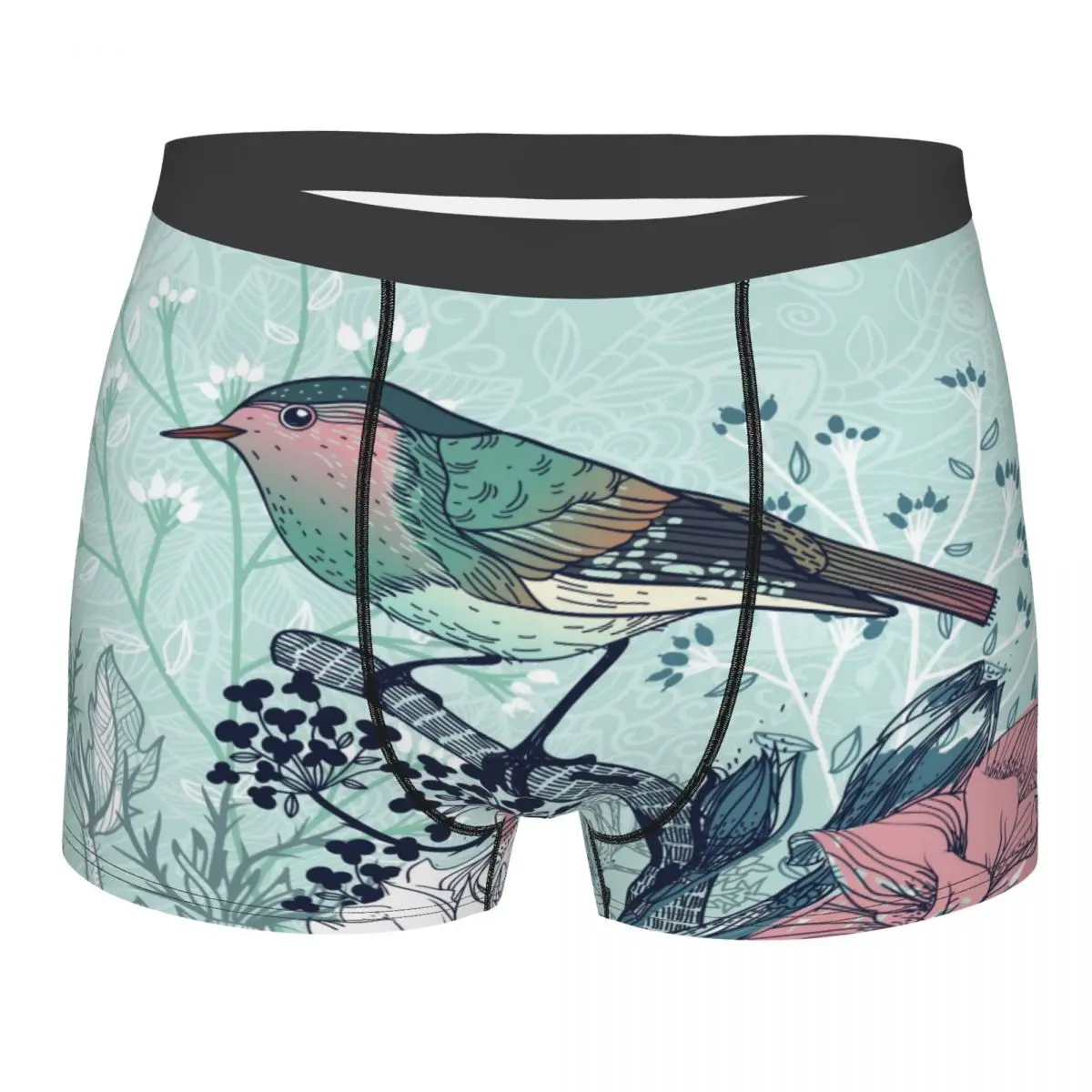 

Mens Boxer Sexy Underwear Soft Long boxershorts Little Bird And Blooming Flowers Underpants Male Panties