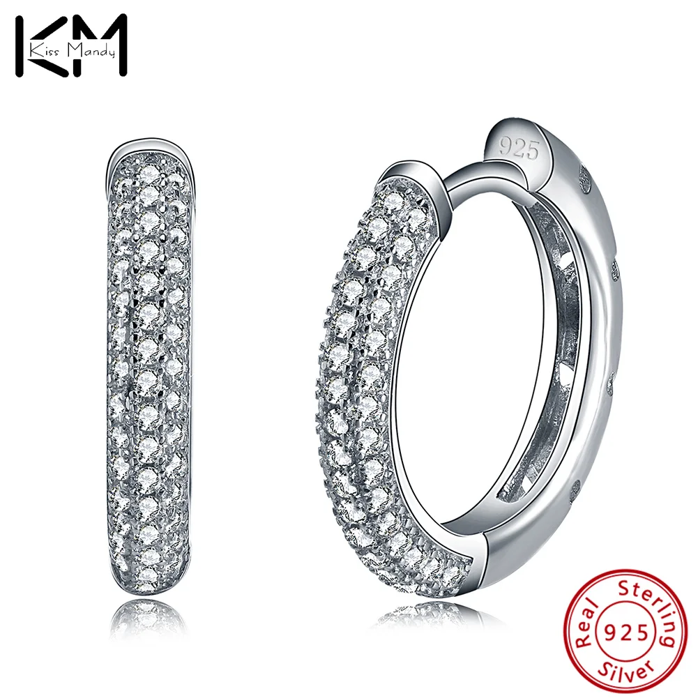 

KISS MANDY 2022 Trendy Women Jewelry 925 Sterling Silver Hoop Earring with 2 Row 90pcs Austrian Cubic Zirconia Earrings KSE19