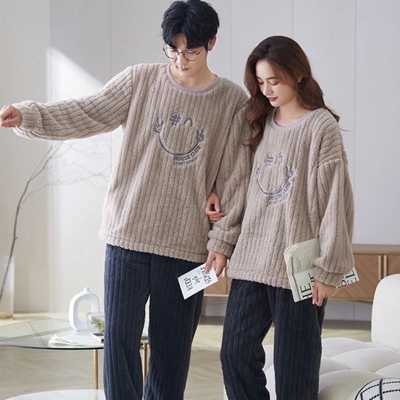 QUHENG Winter Flannel Pajamas Set for Women Man 2022 Autumn Pijamas Mujer Home Clothes Suits Full Sleeve Warm Pyjama Sleepwear