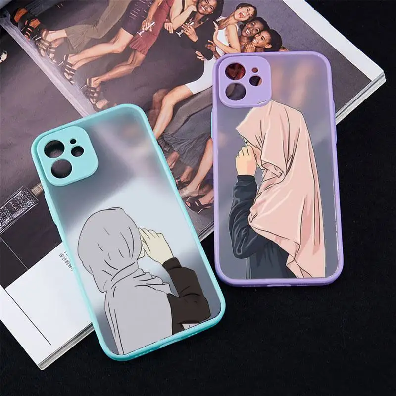 

Hijab Face Muslim Islami Phone Case For iPhone 13 12 11 Mini Pro XR XS Max 7 8 Plus X Matte transparent blue Back Cover