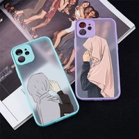 hijab face muslim islami phone case for iphone 13 12 11 mini pro xr xs max 7 8 plus x matte transparent blue back cover