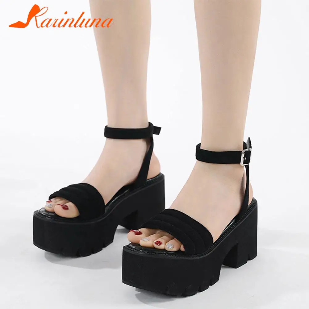 Super Thick Heels Platform Sandals For Women 2023 European Style Ankle Buckle Sandals  Comfy Walking Lady Sandals Summer