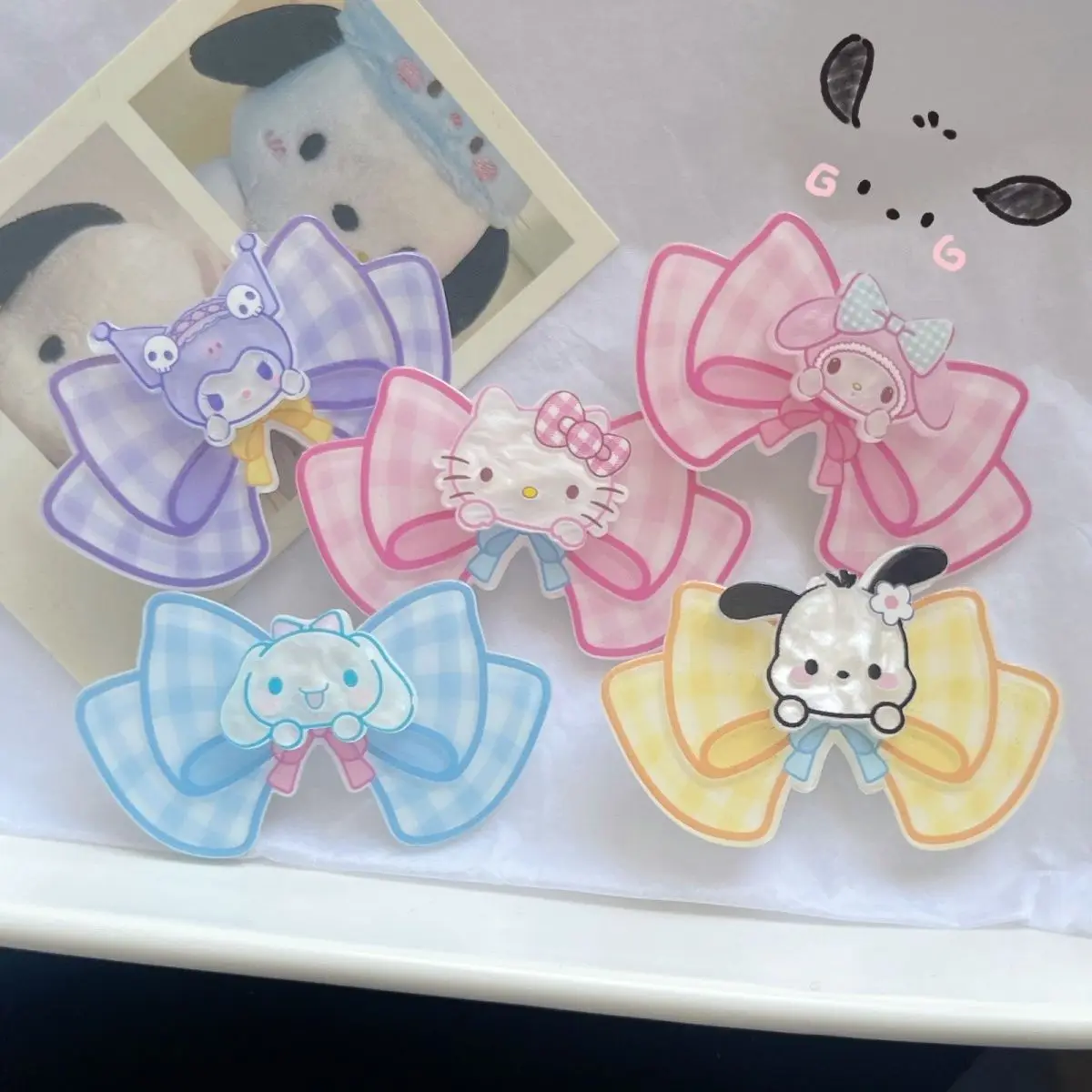 5 шт./компл. акриловая заколка для волос Hello Kitty Kuromi Cinnamoroll My Melody Quicksand изысканные
