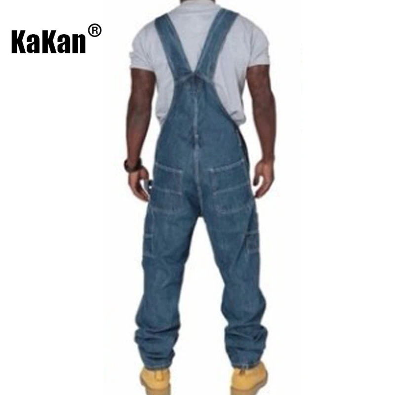 Kakan - European and American New Versatile One Piece Strap Jeans for Men, Simple Multi Pocket Loose Fit Jeans K54-Q003