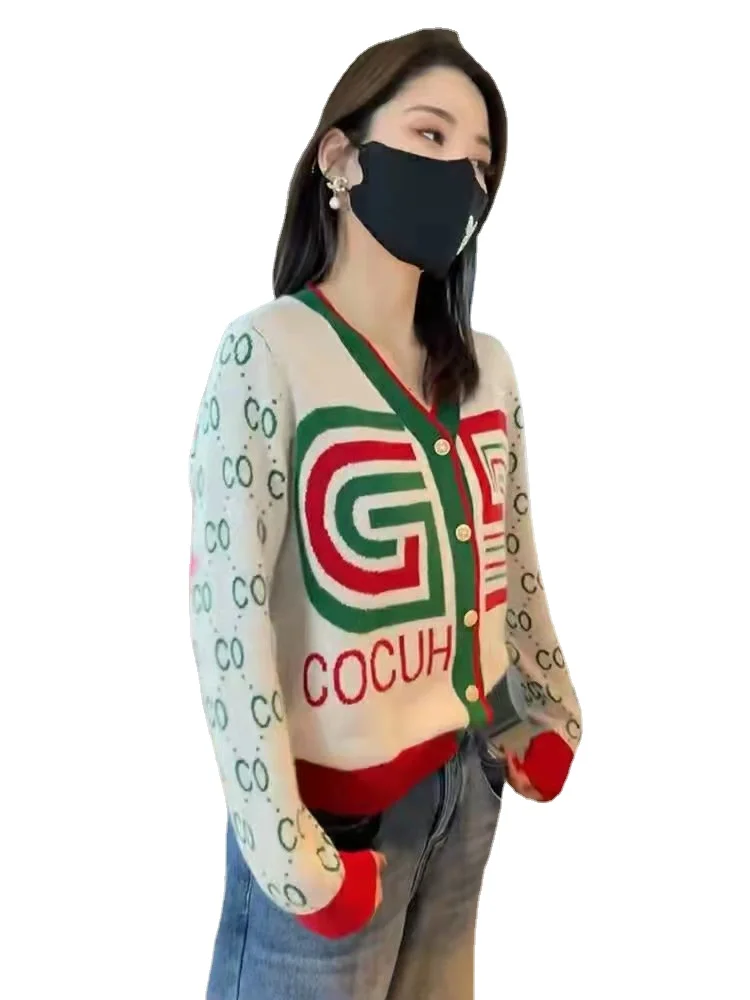 

Sweater Cardigan Women's 2022 Autumn Fashion Lady Style Loose V-neck Knitted Sweater Coat