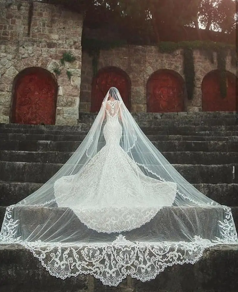 

Best Selling Bridal Veils with Appliques In Stock Cathedral Length Long Wedding Veils Vestido De Noiva Longo Veil