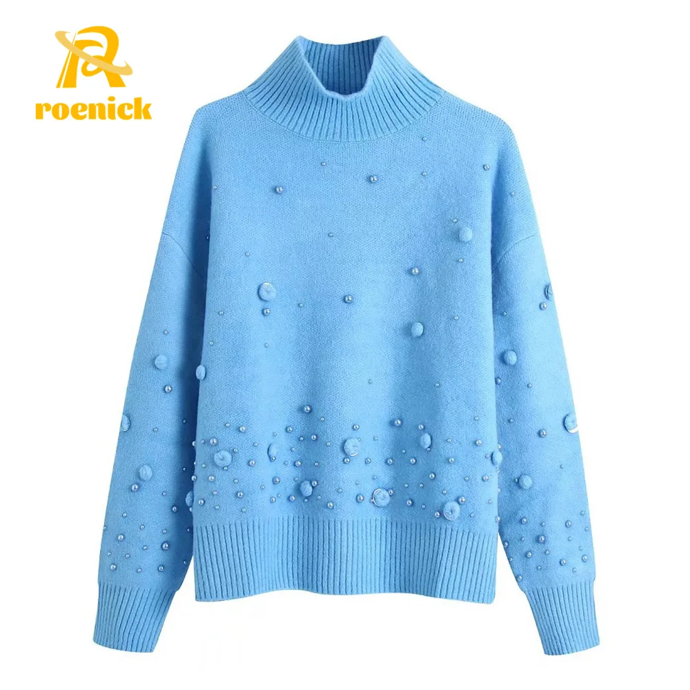 Женский трикотажный свитер с блестками и помпоном длинным рукавом |