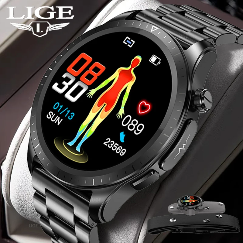 

LIGE New ECG+AFE Smart Watch For Men 5.1 Bluetooth Call IP68 Waterproof Watches Sports Fitness Smartwatch Man Relogio Masculino