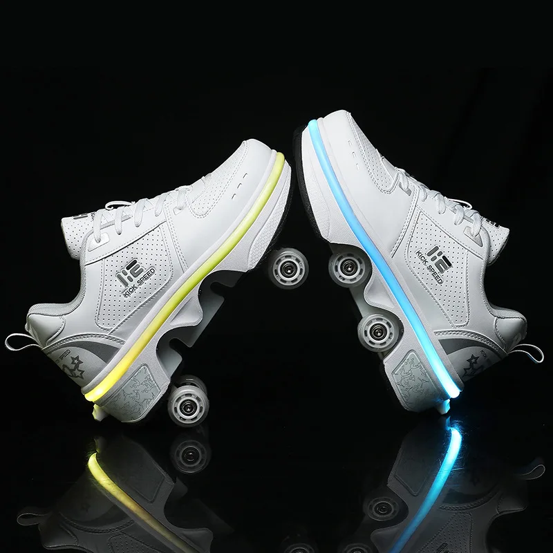 Four-Wheel Dual-Use Heelys Removable Dual-Row Seven-Color Atmosphere Breathing Light Roller Wheels Skates