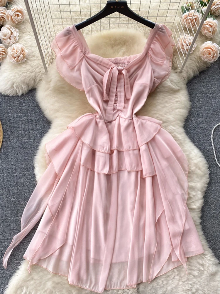 

YuooMuoo Chic Fashion Women Princess Pink Short Dress 2023 New Summer Elegant Black Gothic Dress Korean Party Vestidos