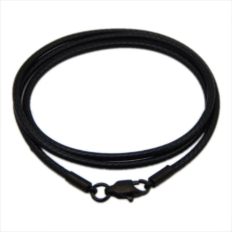 1 1.5 2.0mm Black Leather Waxed Cord Thread Cord String Strap Stainless Steel Clasp Necklace Rope DIY Jewelry Making for Pendant