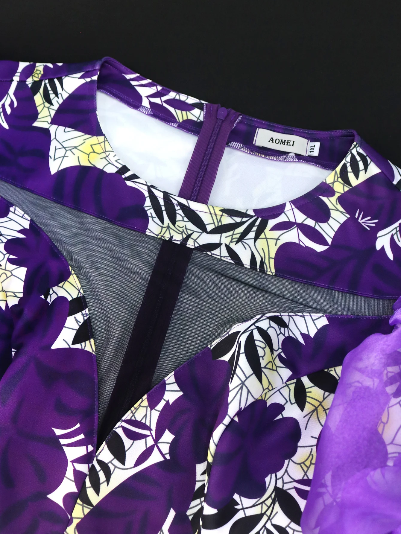 Платья с цветочным принтом Сетчатое лоскутное платье пышными рукавами