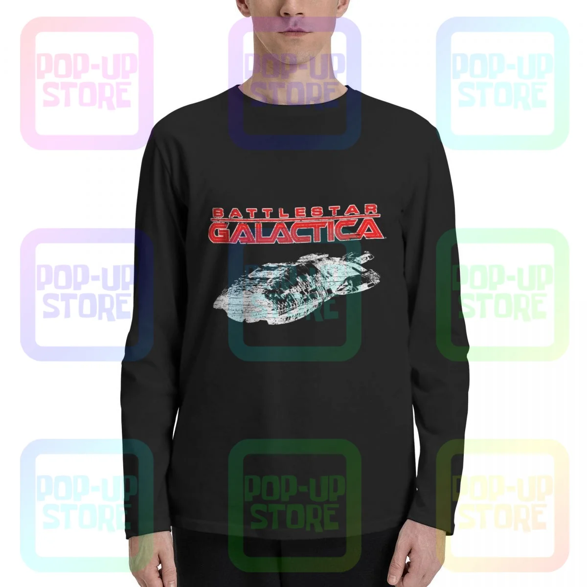 Battlestar Галактический корабль логотип длинный рукав футболка Vtg тренд Новинка Удобная
