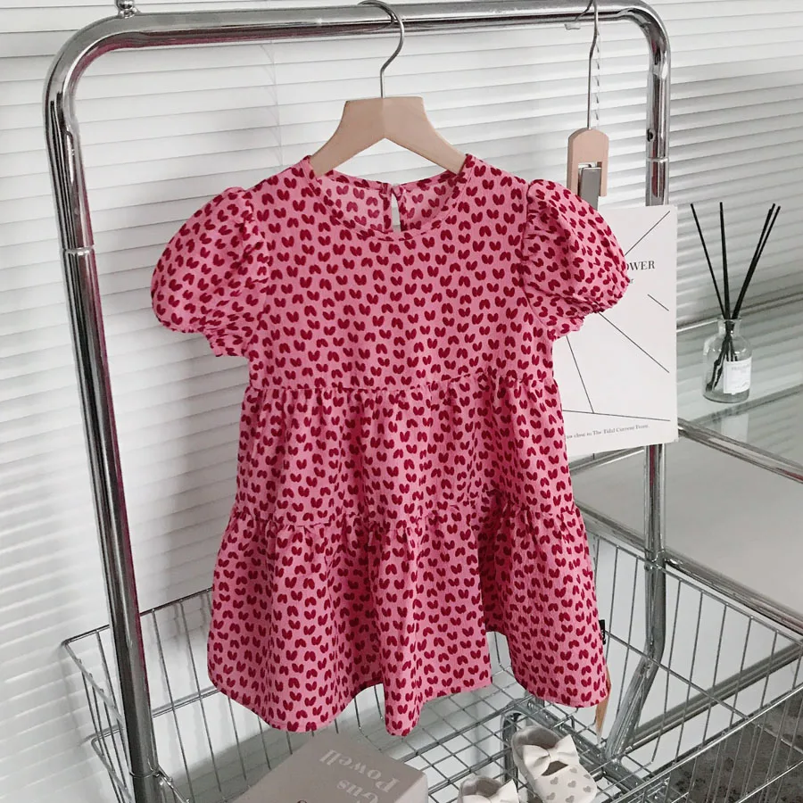 

Girls Princess Dress Kids Summer Clothing 2022 Pink Print Puff Sleeve Korean Fashion Dresses 2 to 10 Years Children Vestidos