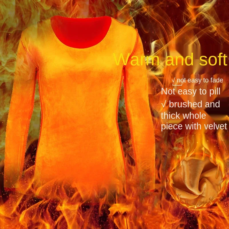 Winter Thermal Underwear Women's Thick Velvet One-Piece Tops Wear  Female Wool Fleece Mid-High Collar Warm Bottoming Shirt