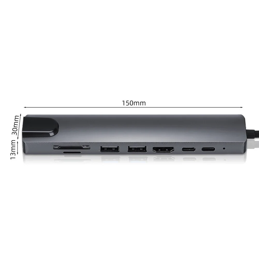 8in1 USB 3.0 Type-C к HDMI-совместимому адаптеру с разъемом RJ45 SD/TF Card Reader PD Быстрая зарядка