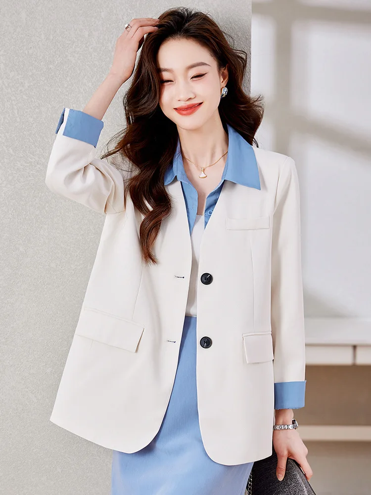 New High-end Luxury Long Sleeve Blazer Women Designer Fake Two Piece Jacket Office Ladies Spring Autumn Coats Casual