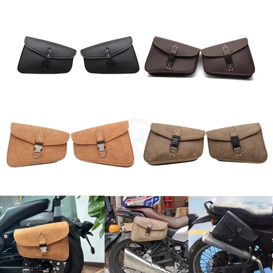 

Motorcycle PU Leather Left Right Side Tool Pouch Saddle Bags Universal Fit for Harley Sportster Softail Fatboy Honda Kawasaki