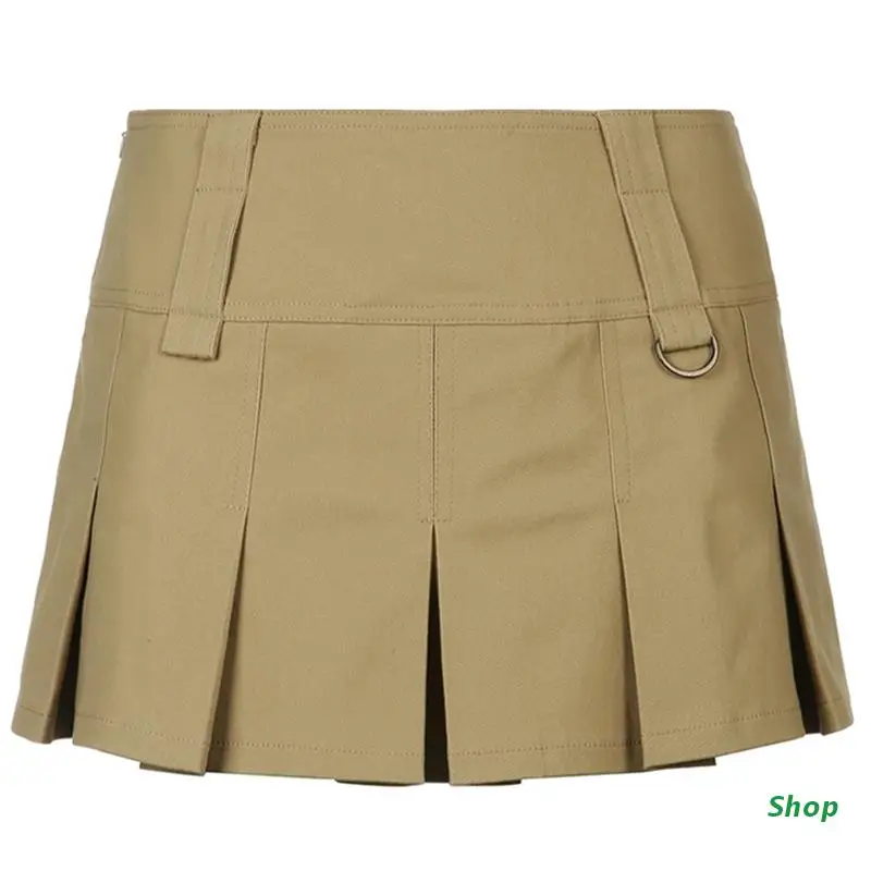 L5YC Women's Ruffle Denim Mini Skirt Summer Low Waist Jean Skirts Vintage Streetwear