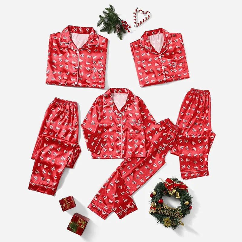 

Christmas Family Matching Pajamas Set Mother Father Kids Silk Letter Clothes Family Look Sleepwear Pyjamas Xmas Gift