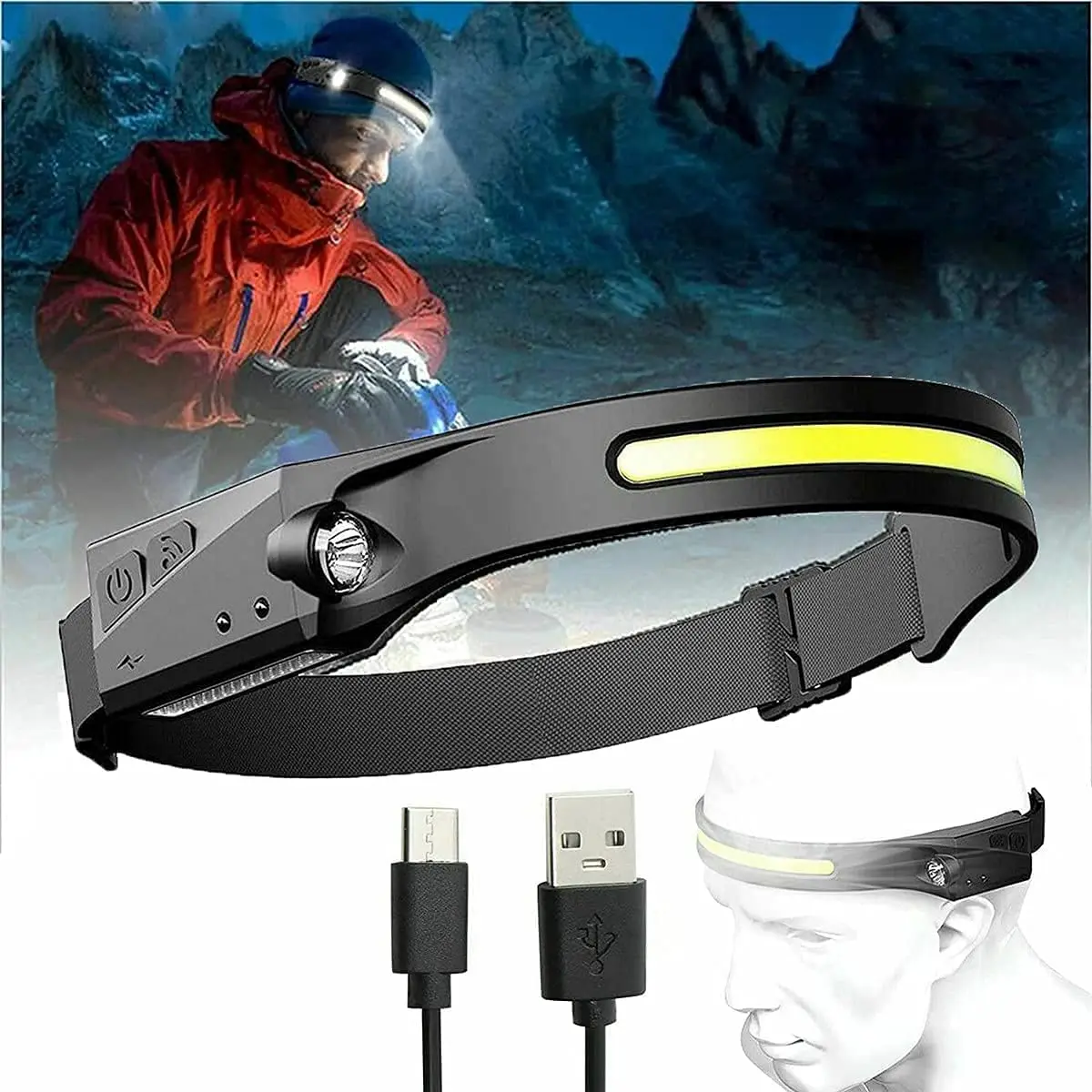 

Rechargeable led headlamp, high beam working lamp head with hand wave induction, weatherproof 5 lighting mode working lamp