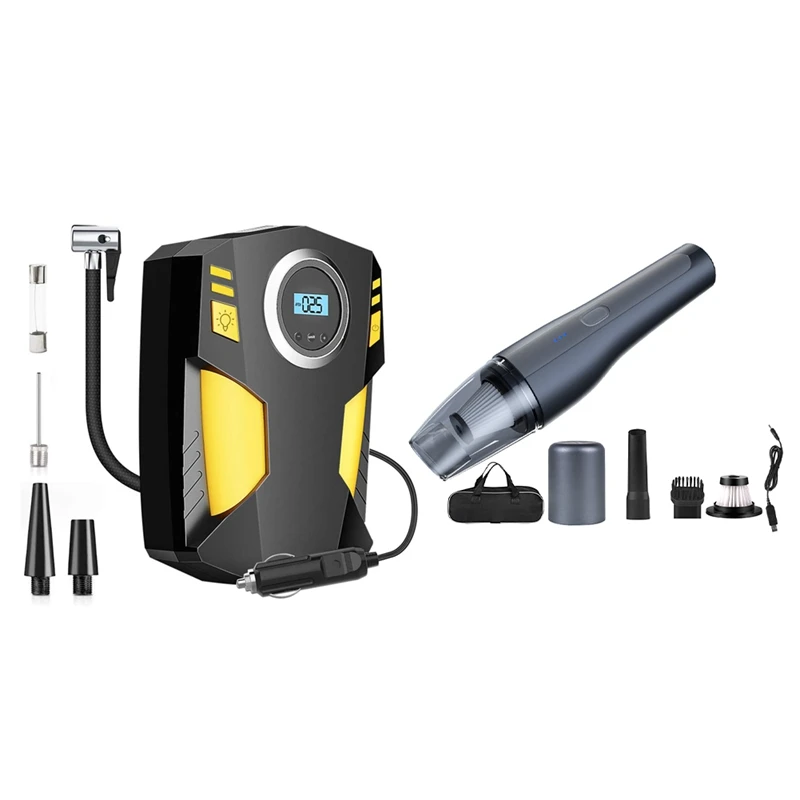 

1 Set 5000PA Cordless Handheld Vacuum Cleaner & 1 Set Air Compressor Tyre Pump DC 12V 150PSI With LED Light