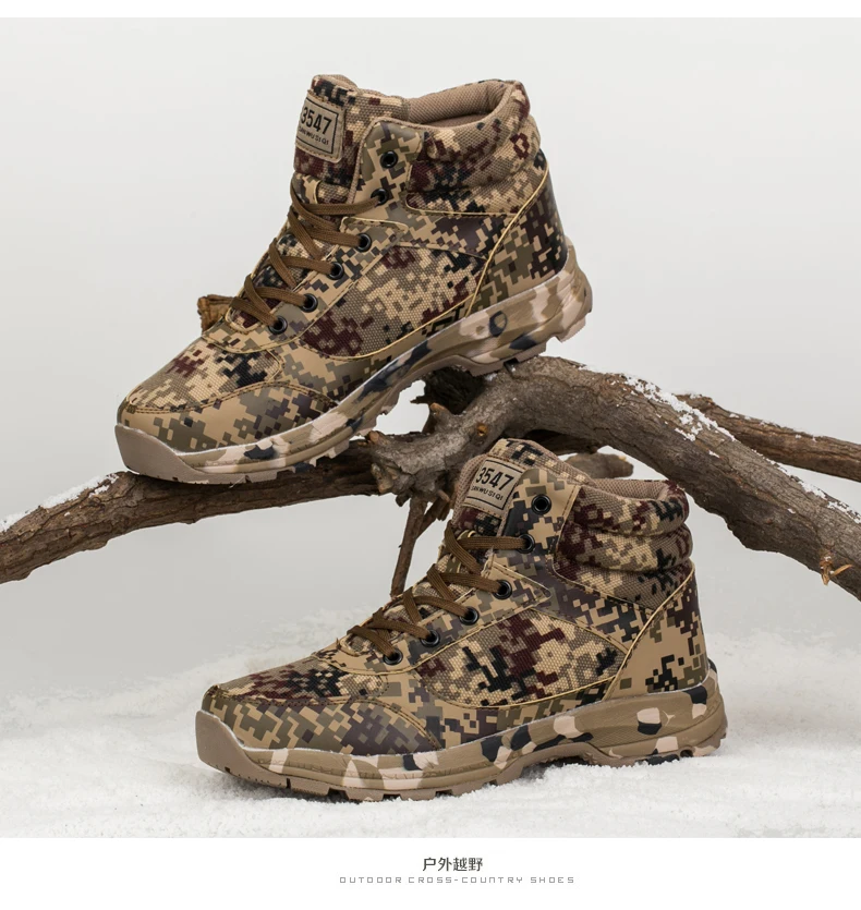 HIKEUP Men‘s Winter Tactical Boots Military Shoes Winter Ultra-Light Hiking Shoes Wear- Resistant Army Waterproof Camouflage