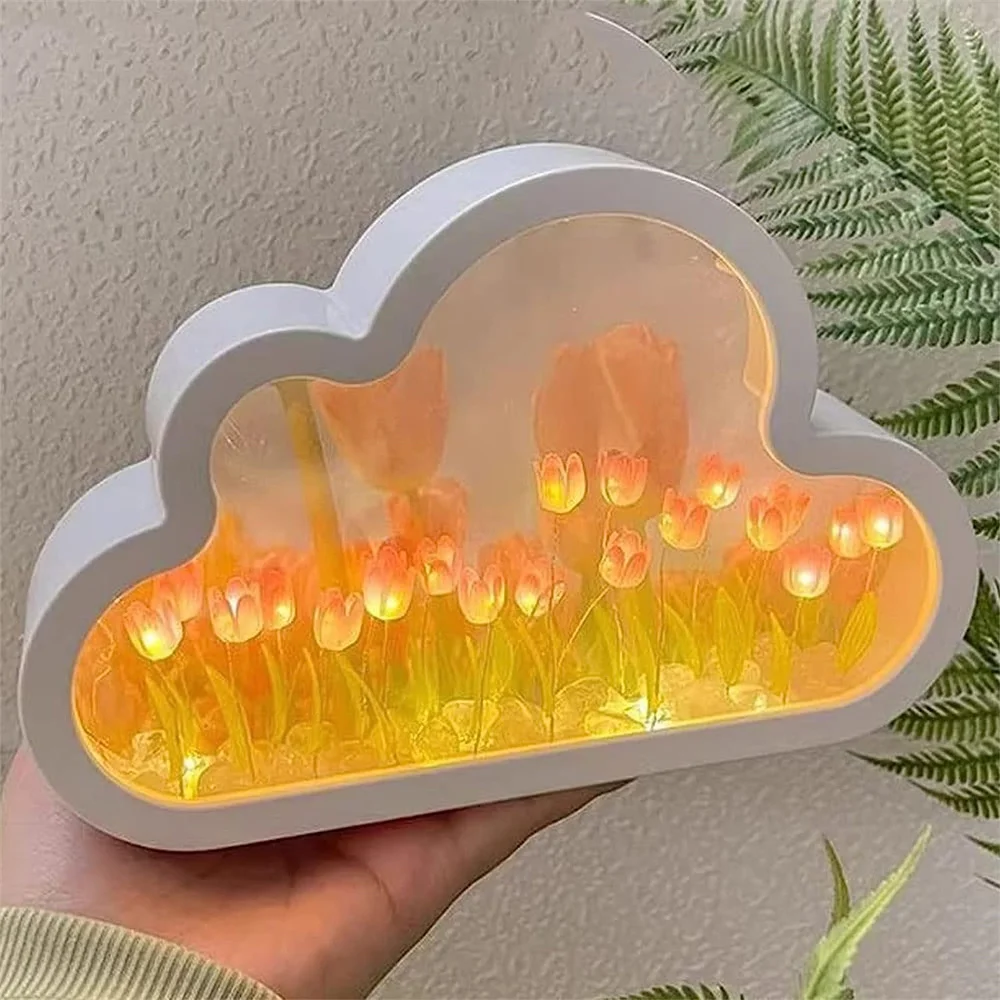

Handmade DIY Cloud Tulip Mirror Night Light DIY Desk Makeup Lamp Material Pack Birthday Gift for Girl Friend Valentine's Day