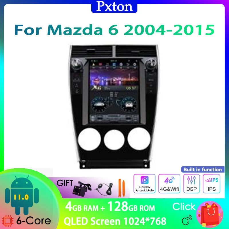 Автомобильный мультимедийный плеер pdonson Tesla с экраном на Android для Mazda 6 2004-2015 Carplay Auto