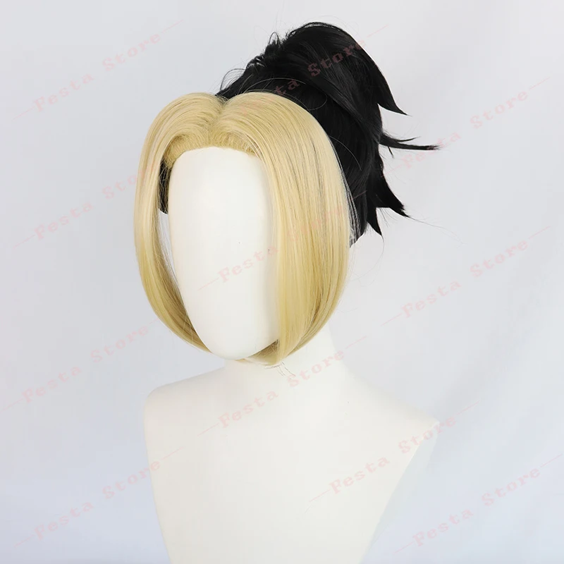Anime Demon Slayer Makio Cosplay Black Yellow Wig Tengen Uzui Wife Kimetsu No Yaiba Season 2 Fiber Hair Free Cap Girls |