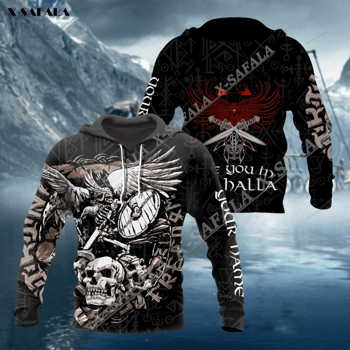

Рубашки с вороном, черепом, викингом «See You In Valhalla», толстовка с 3D принтом на молнии, Мужской пуловер, свитшот с капюшоном, Джерси, спортивные костюмы, верхняя одежда