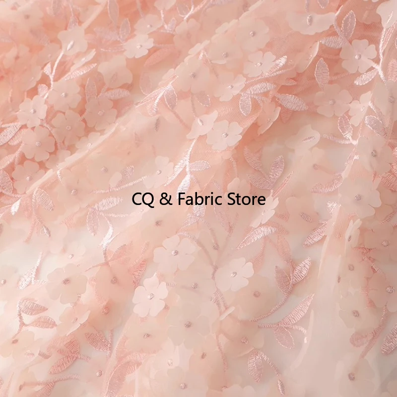 Фото Ins Style Pink Laser 3D цветочная вышитая сетчатая ткань для женщин платья детские платья по метрам №1