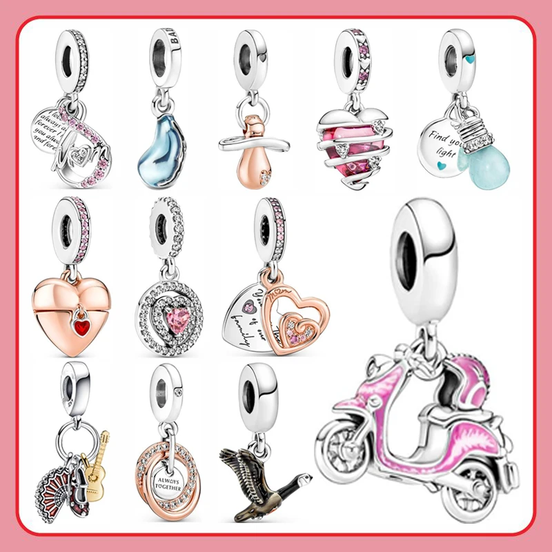 

S925 Sterling Silver Luminous Bulb Pendant Motorcycle Hot Air Balloon Charm Fit Original Women's Bracelet Necklace Jewelry Gift