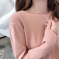2022 autumn winter cuffs o neck cotton pullovers knit women long sleeve loose stretch sweaters lady solid color ruched wool tops