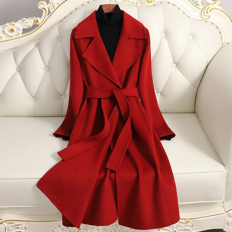 

Double-sided cashmere coat women's long over the knee loose large size high-end woolen woolen coat for 2021 autumn and winter ne