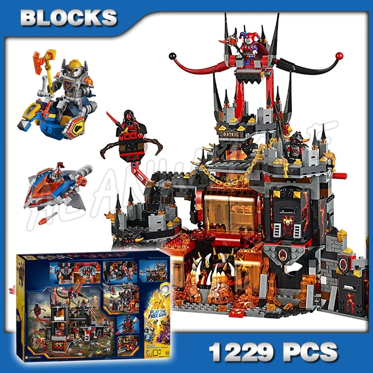 

1229pcs Nexoes Knights Jestro's Volcano Lair Lava Secret Hideaway Hover Horse 10521 Building Blocks Toy Compatible with Model
