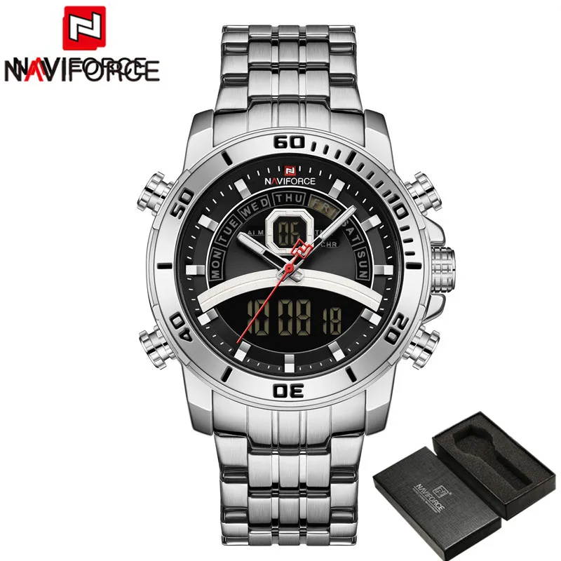Часы наручные NAVIFORCE Мужские кварцевые Светодиодные брендовые Роскошные