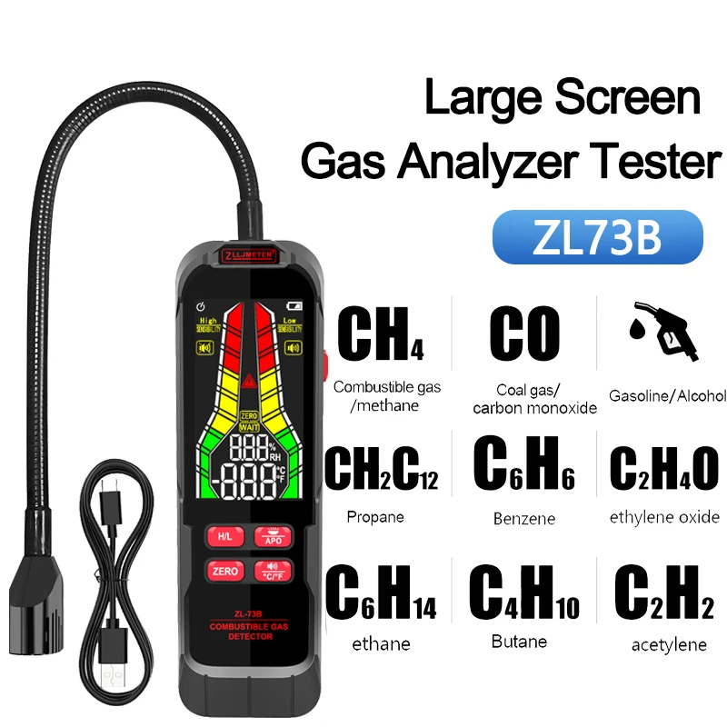 

ZL73B Gas Leak Detector Buzzer Alert LCD Display Combustible Gas Detector Temperature Humidity Gas Analyzer Electric Tester Tool