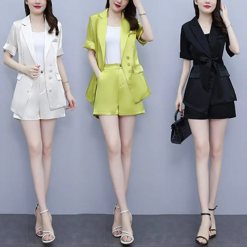 

Женский профессиональный комплект из двух предметов, однотонный пиджак и шорты большого размера, модель h1600 на лето, 2022