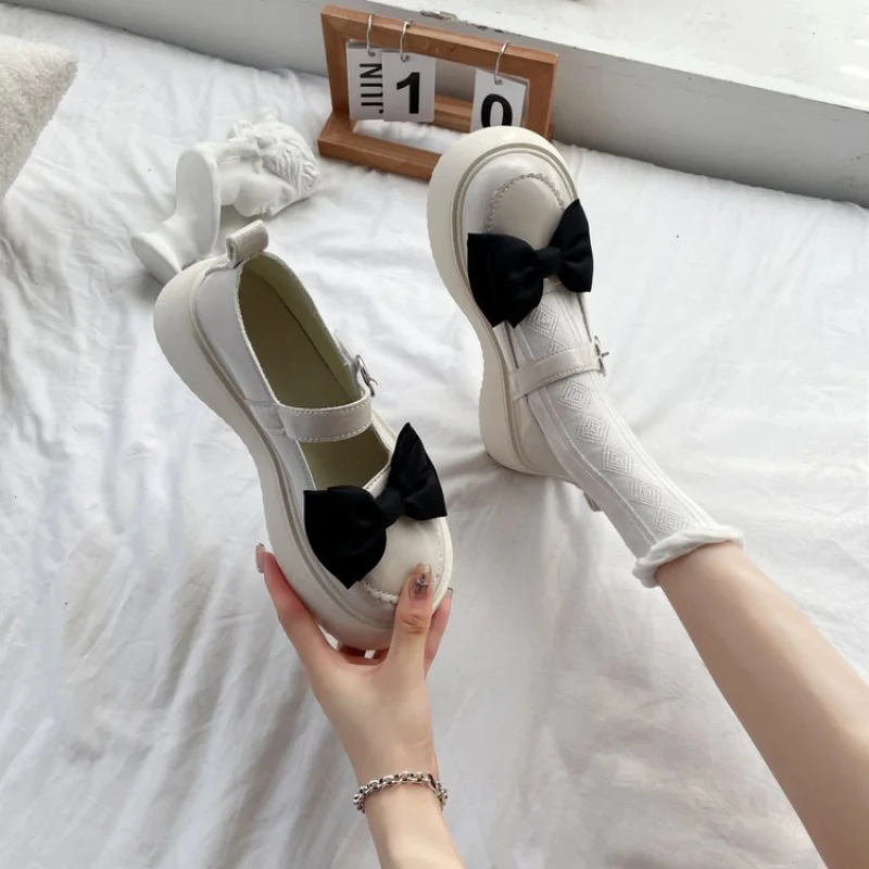 

Bow Pearl Mid Heel(3-5cm)Muffin bottom shoesPULow-Top Shoes round Toe Rubber Shallow Mouth