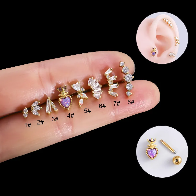 

1PC 16G 1.2mm Stainless Steel Piercing Heart Ear Stud Ear Cartilage Tragus Helix Conch Piercings Earrings Lobe Stud Body Jewelry